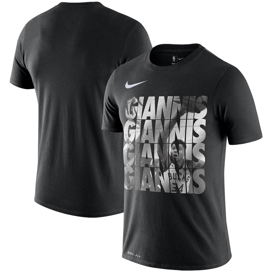2020 NBA Men Giannis Antetokounmpo Milwaukee Bucks Nike Team Player Performance TShirt  Black->nba t-shirts->Sports Accessory